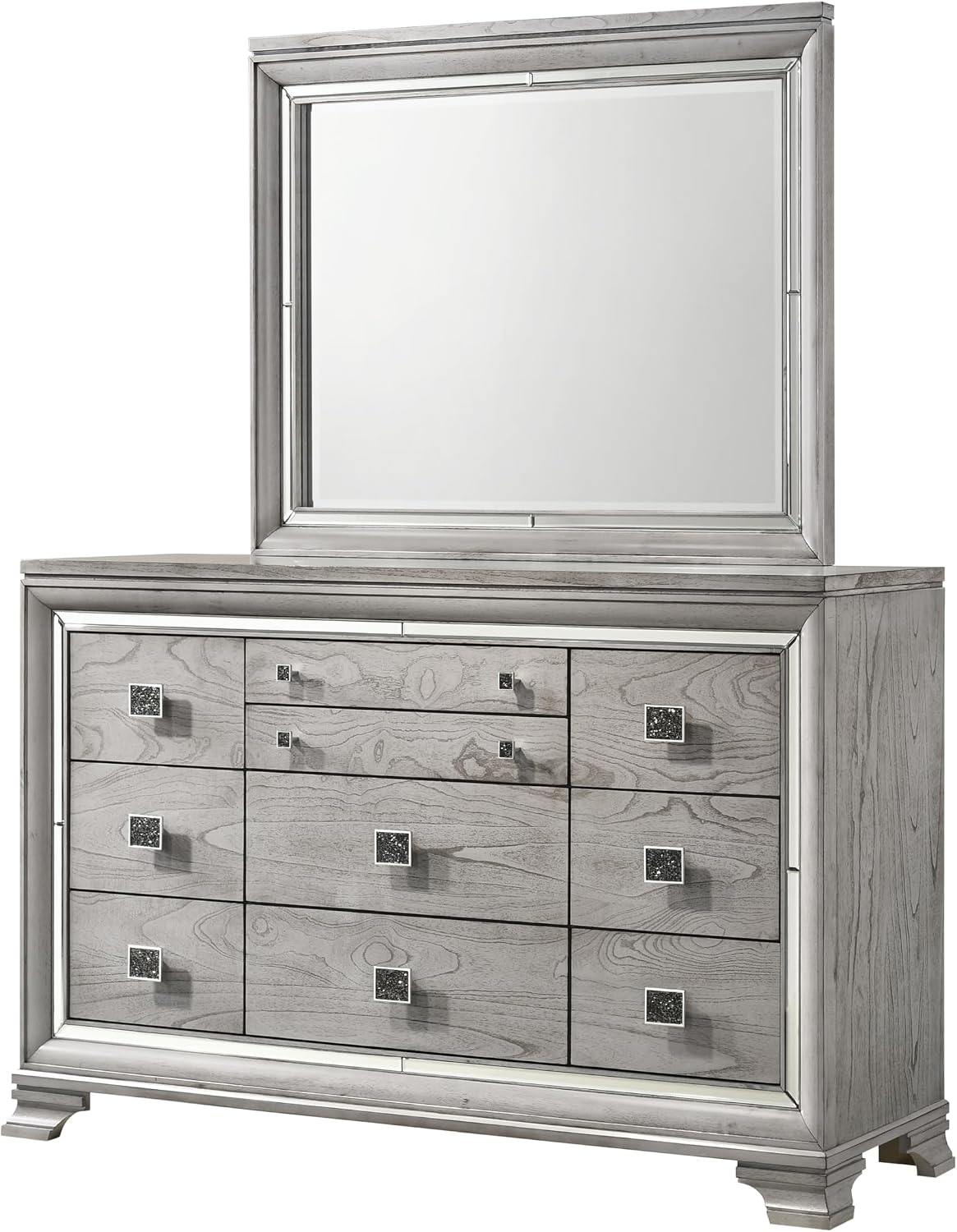 Contemporary Gray Finish Upholstered Padded King Size LED Light Bed Solid Wood 3pc Wooden Bedroom Set