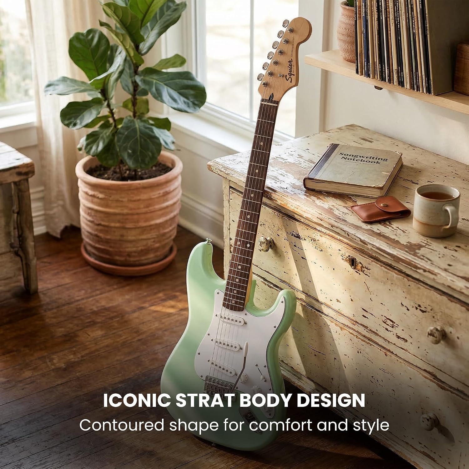 Fender Squier Sonic Stratocaster Pack - Surf Green Bundle with Frontman 10G Amp, Gig Bag, Cable, Strap, Tuner, Picks, and Austin Bazaar Guitar DVD