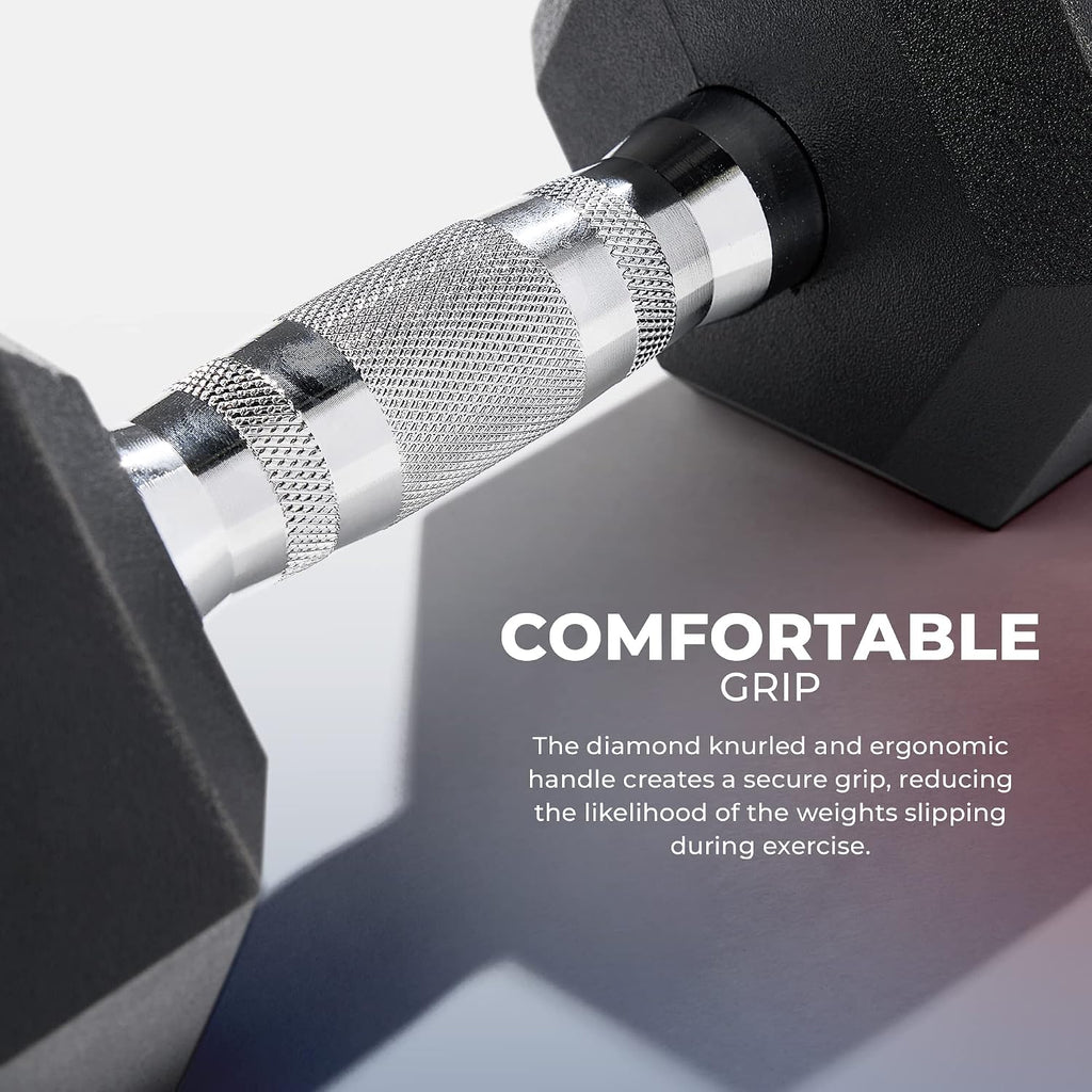 Sunny Health & Fitness Hex Style Dumbbell 5 LBS TO 50 LBS Chrome Handles, Hand Weight for Strength Training, Home Gym, Exercise, Workout Equipment Multiple Size Options
