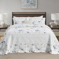 Floral Bedspreads King Size Extra Large, 120x120 Oversized Quilt Bedspread Coverlet, 100% Cotton Blue and White Bedding Set with Shams, Lightweight Soft Quilted Thin Comforter, 3 Piece