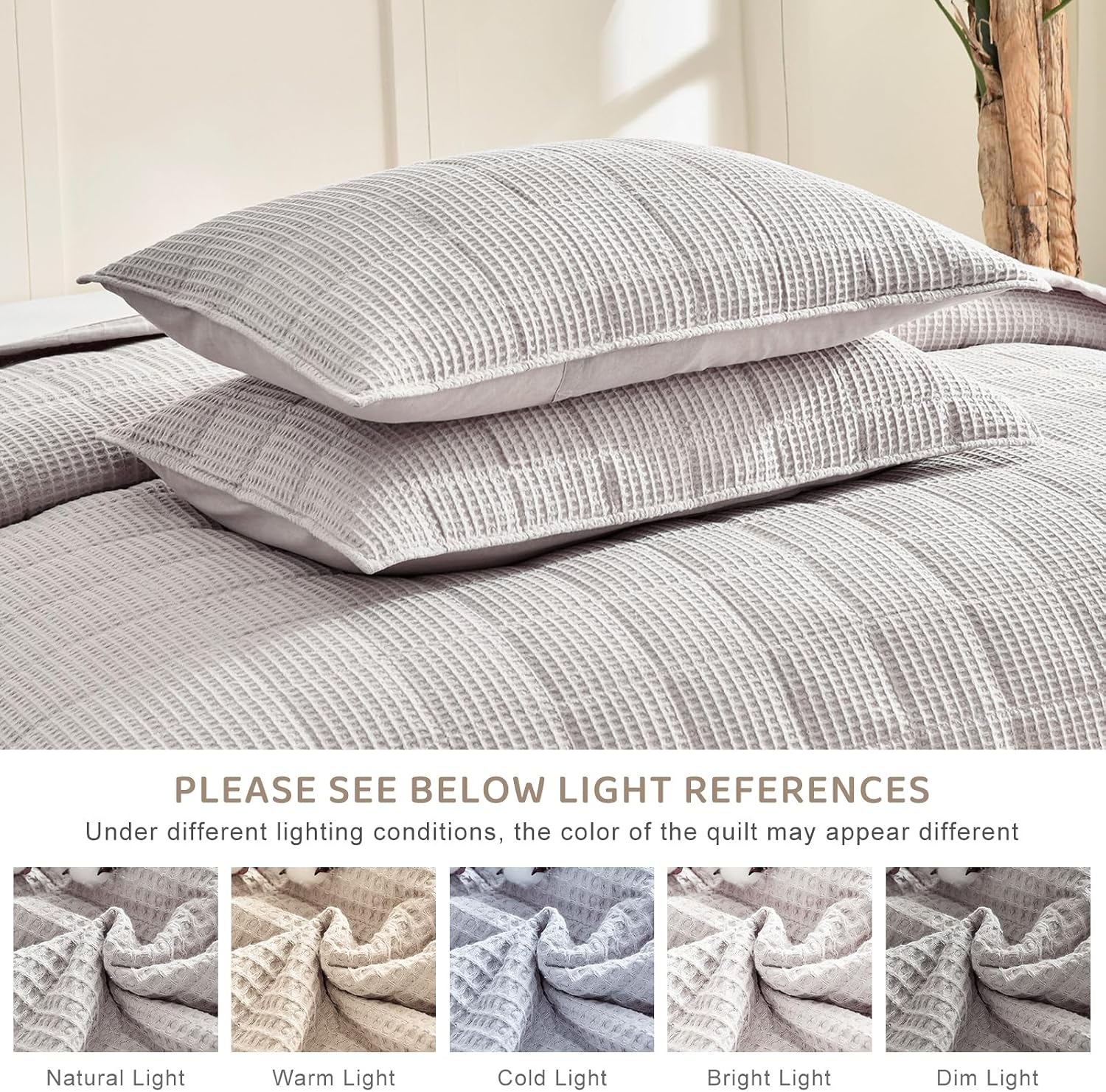 Sanracie Oversized King Quilt (120'x120'), Cotton Oatmeal Colored Waffle Quilt Bedding Set Extra Wide Large Luxury Aesthetic Bedspreads Soft Breathable Bedding Coverlet Sets 3 PCS