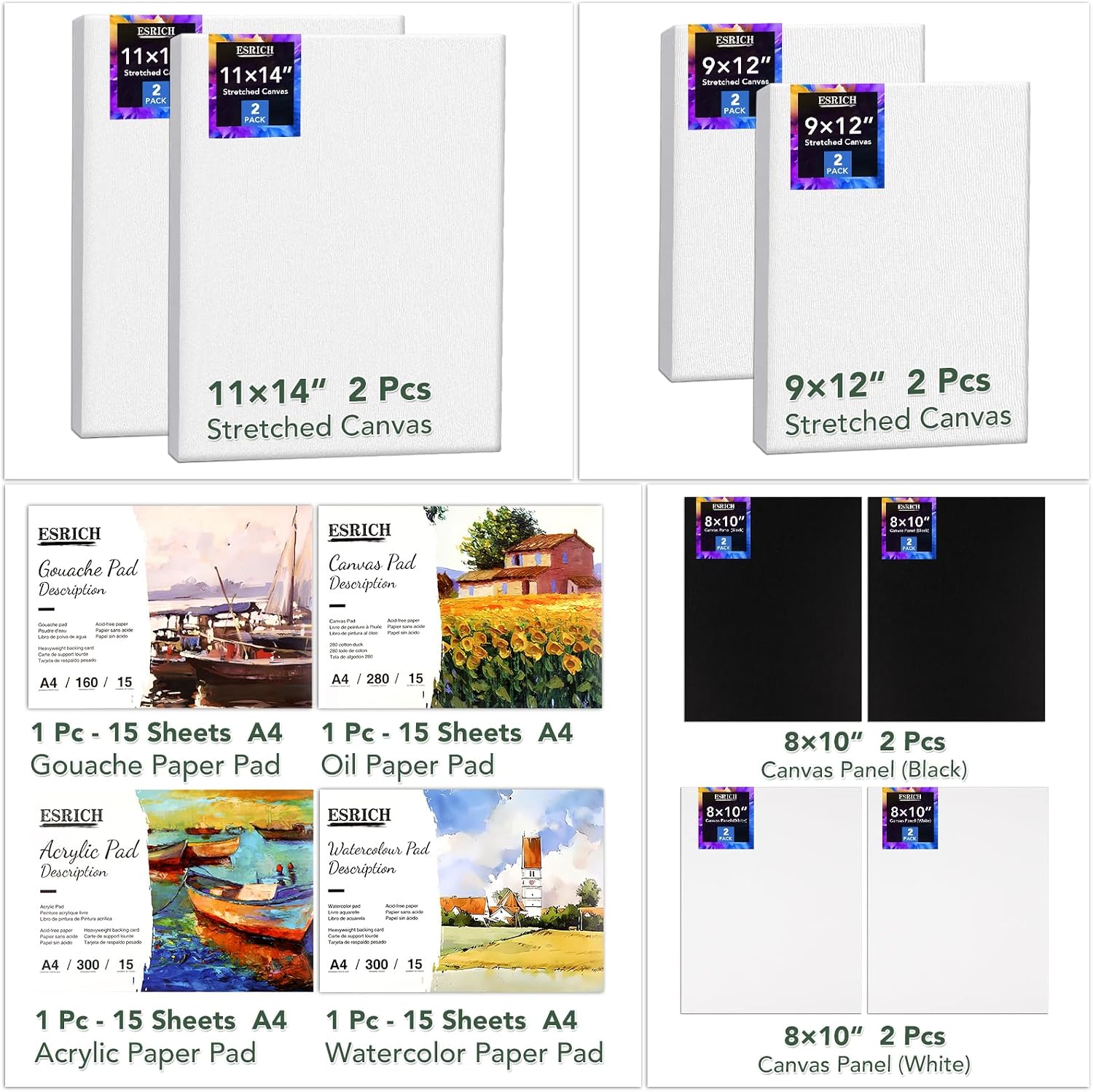 ESRICH 166 Pcs Painting Set, Painting Supplies with 96 Paint(Oil, Watercolor，Gouache & Acrylic Paint) Metal and Wooden Easels, Canvas, Paper Pads, 45 Paintbrushes etc. for Adults, Kids, Artists