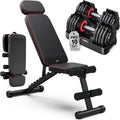 Adjustable Dumbbells Set of 2, 1 Hand Adjustable Weights Dumbbell Set and Workout Bench, 25/55/80lb Pair Weight Set For Home Gym Suit both Men and Women, Compact for Small Space Apartment Room