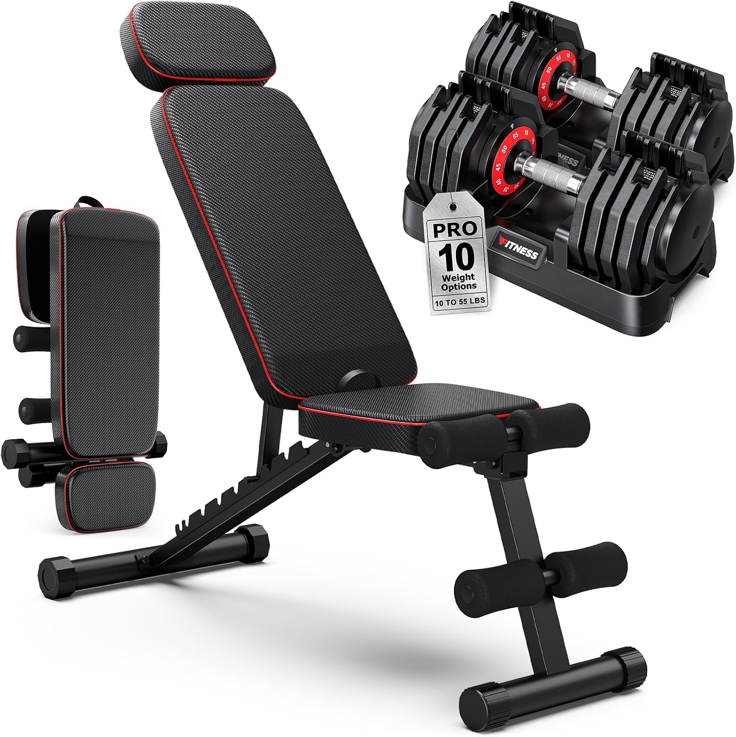 Adjustable Dumbbells Set of 2, 1 Hand Adjustable Weights Dumbbell Set and Workout Bench, 25/55/80lb Pair Weight Set For Home Gym Suit both Men and Women, Compact for Small Space Apartment Room