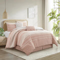 Grand Avenue Cotton King Size Comforter Set, 6 Piece, Blush Geometric Jacquard Bedding Set, Bedskirt, Pillows & Shams, Home Decor