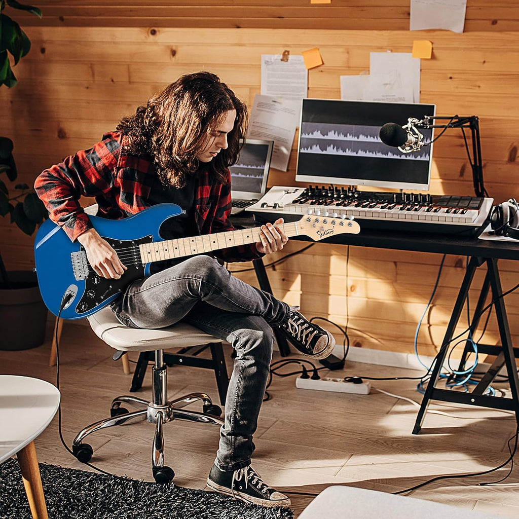 GLARRY Full Size Electric Guitar for Music Lover Beginner with 20W Amp and Accessories Pack Guitar Bag (BLUE, 39' Right Handed)