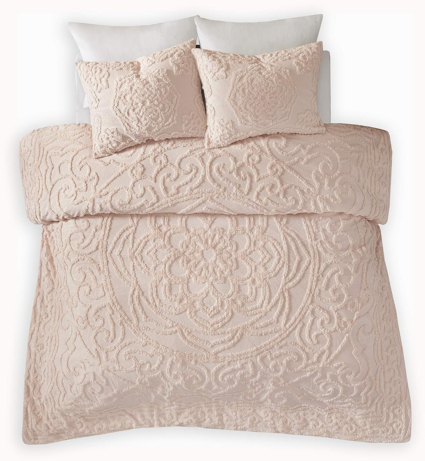 Madison Park Laetitia 100% Cotton Duvet Set-Chenille Tufted Medallion Design All Season Cozy Bedding Shabby Chic Comforter Cover, Matching Shams, King/California King (104 in x 92 in), Floral Blush