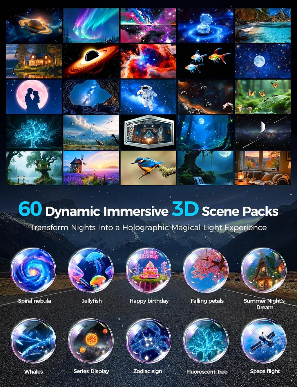 3D Galaxy Projector with 60+ HD Space Themes, Bluetooth Speaker, Remote & Timer - Night Light for Bedroom Decor, Kids Room, Birthday Gifts for Adults, Boys and Girls