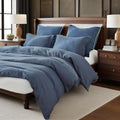 Simple&Opulence 100% Linen Duvet Cover Set, 3 PCS Classic Blue Duvet Cover King Size, Breathable Soft Comfy Linen Bedding Comforter Cover with 2 Pillowcases(Classic Blue, 104'x92')