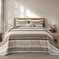 Farmhouse Oversized King Bedspread 128'x120' - 100% Cotton Lightweight California King Quilt Set, Reversible Botanical Striped Pattern Extra Wide Quilted Bedding Coverlet, 3 Pcs, Khaki/Gray