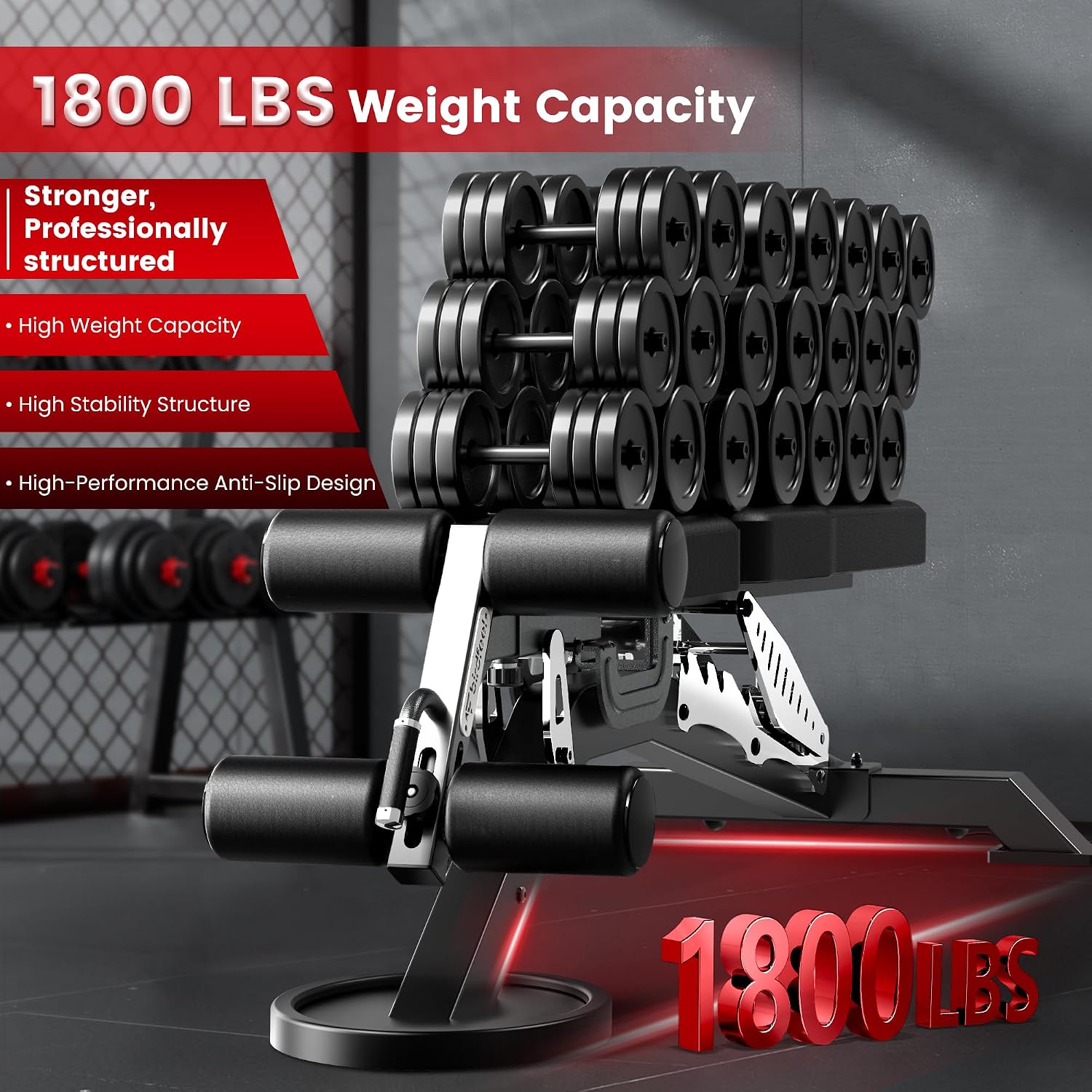 Commercial Adjustable Weight Bench, 1800LBS Heavy Duty Workout Bench for Home Gym Strength Training, Removable Leg Holder for Flat/Incline/Decline Sit Up & Full Body Workout