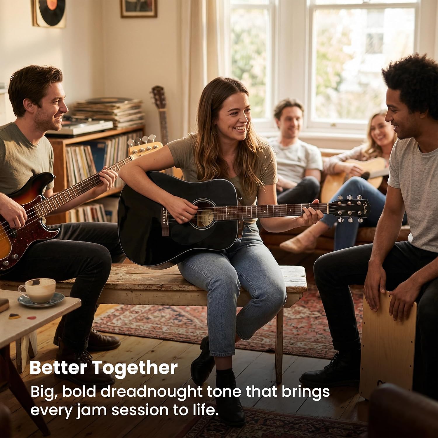Fender CD-60S Solid Top Dreadnought Acoustic Guitar - Black Bundle with Gig Bag, Tuner, Strap, Strings, Picks, and Austin Bazaar Instructional DVD