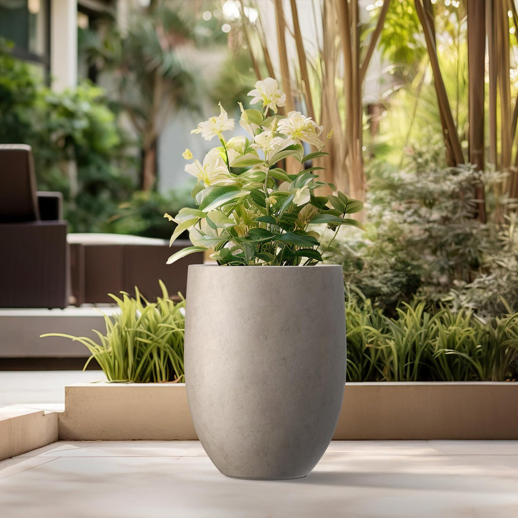 Kante 21.7' H Weathered Concrete Tall Planter, Large Outdoor Indoor Decorative Pot with Drainage Hole and Rubber Plug, Modern Round Style for Home and Garden