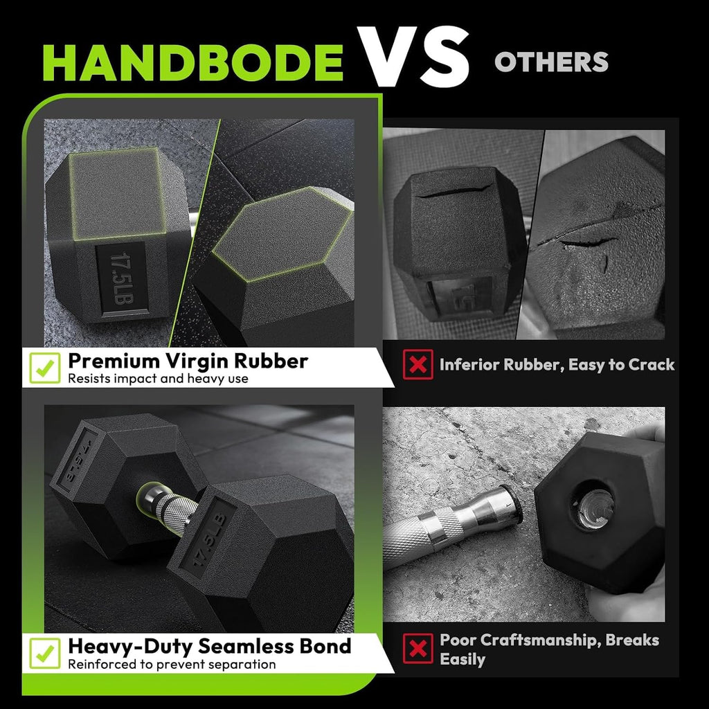 HANDBODE Hex Dumbbell Set with Rack, 300-840 lb Rubber Coated Fixed Weights Sets with Heavy Duty Storage Stand, Hexagon Shape, Multiple Weight Options Home Gym Equipment for Strength Training