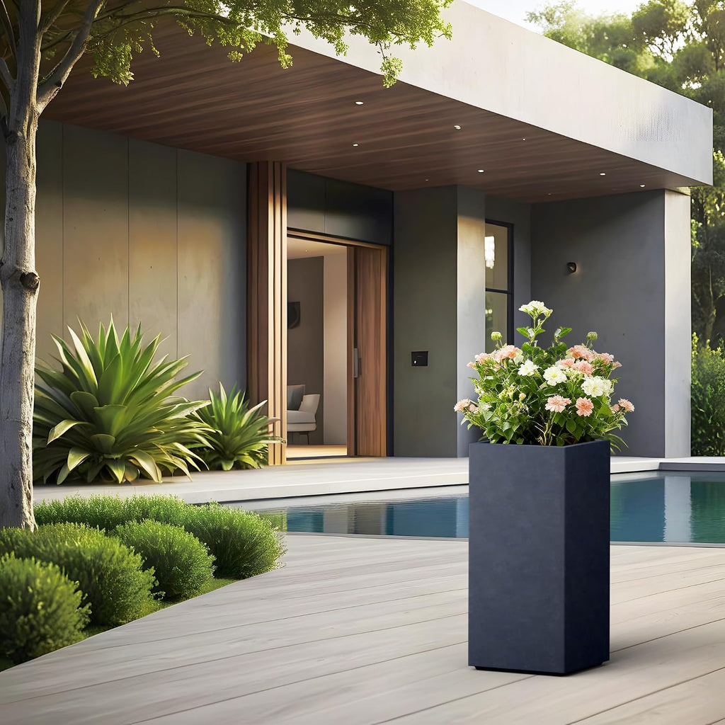 Kante 23.6' H Tall Rectangular Concrete Planter, Modern Square Diameter Plant Pot with Drainage Hole and Rubber Plug for Indoor Outdoor Home Patio Garden, Charcoal
