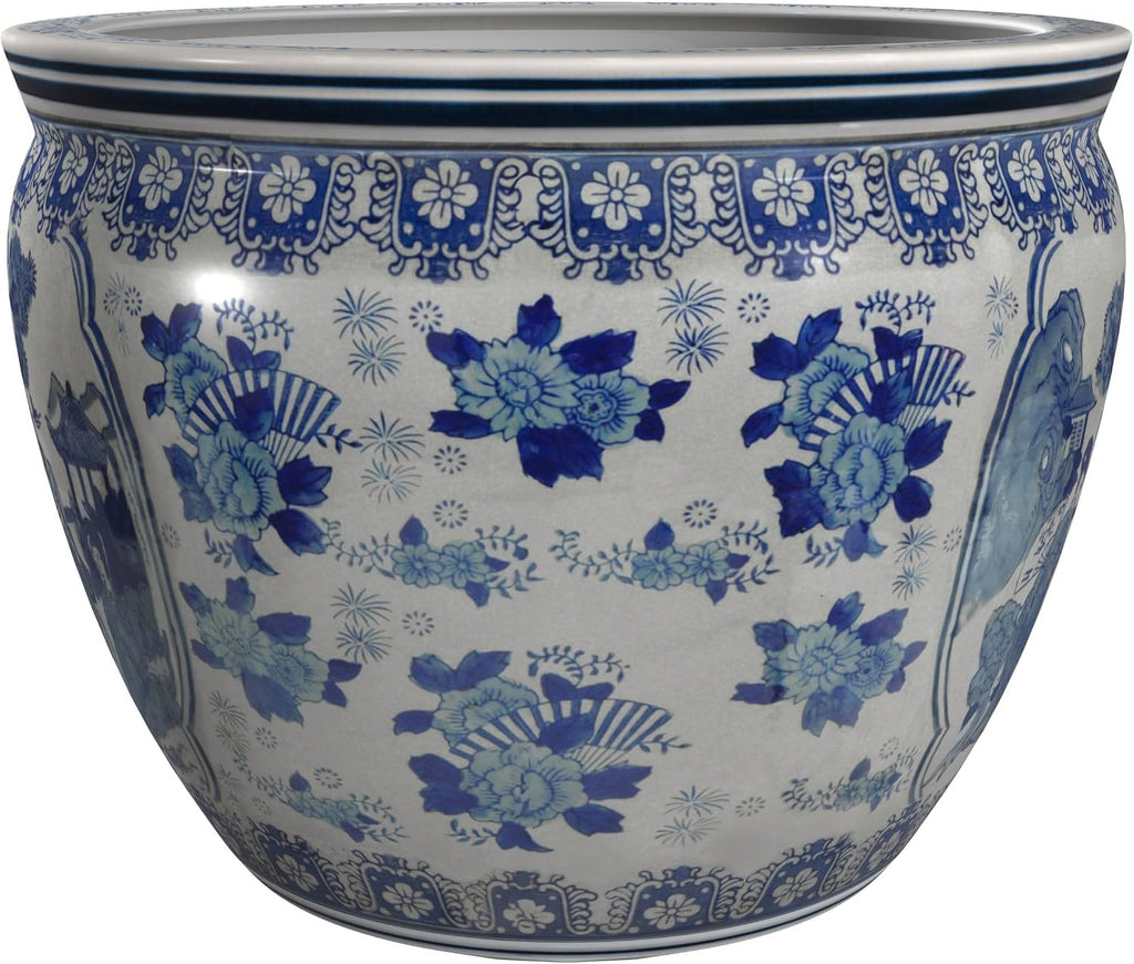 18' Ladies Blue & White Porcelain Fishbowl