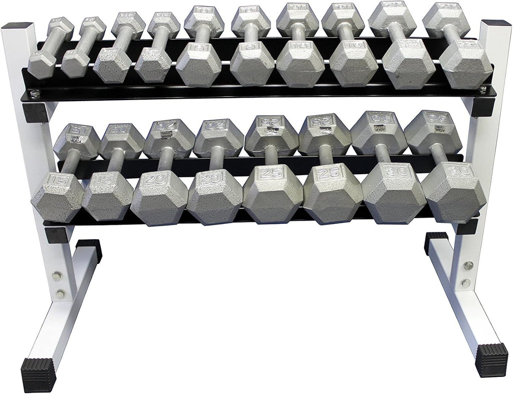 Ader 3-30Lb Grey Hex Dumbbell Set with 2 Tier 36 Inches Rack (3,5,8,10,12,15,20,25,30Lbs)
