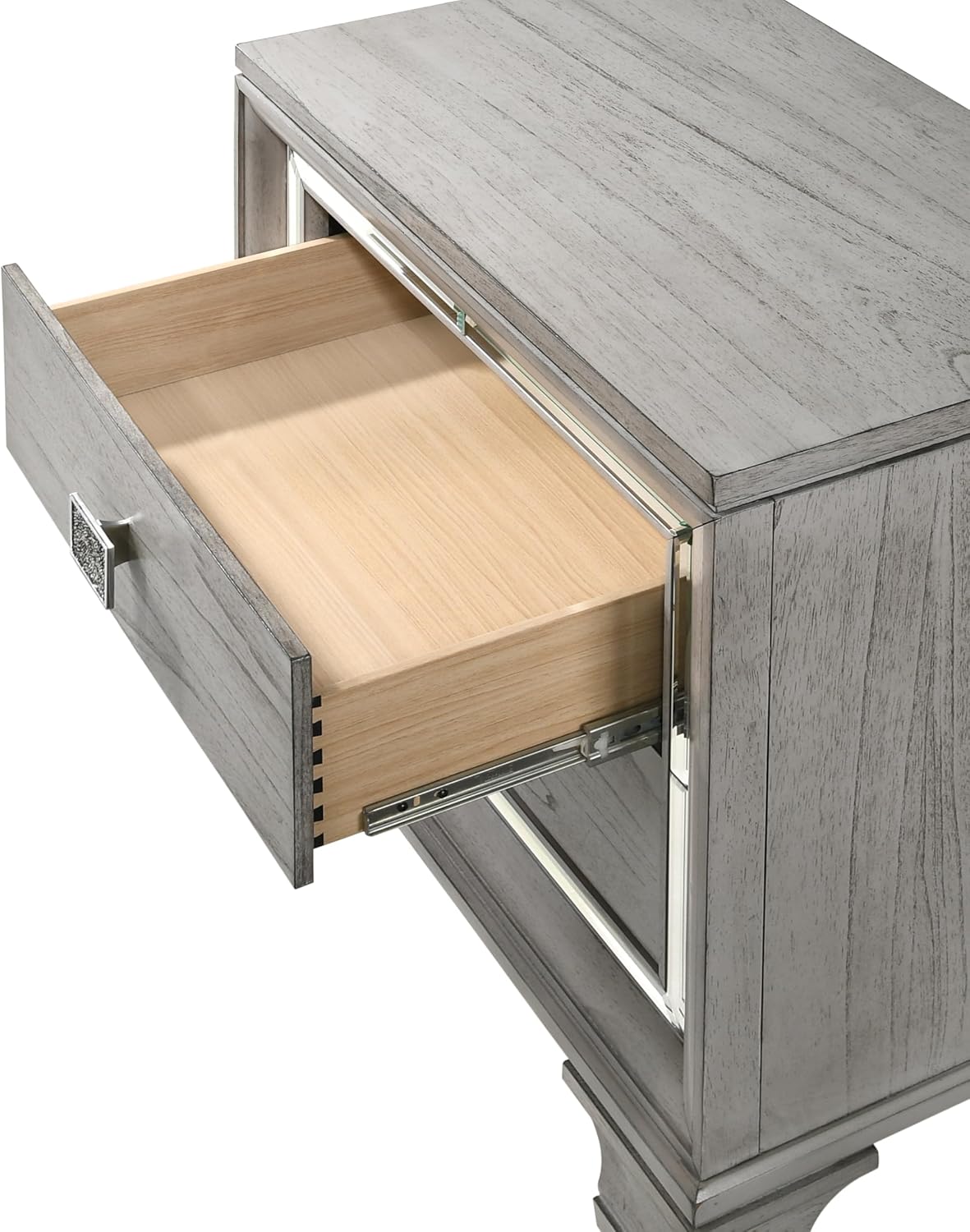 Contemporary Gray Finish Upholstered Padded King Size LED Light Bed Solid Wood 4pc Wooden Bedroom Set