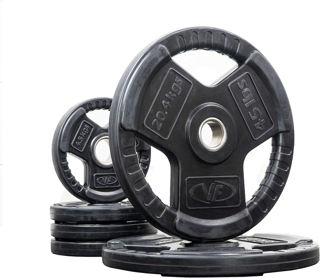 Valor Fitness OP Olympic Weight Plates Coated Rubber Weights w/Weight Plate Set, Barbell Weights w/Grips for Home Gym
