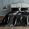 4 Pieces Sheet Set, 100% Mulberry Silk Bed Sheets Fits 10-12' Deep Pocket, 22 Momme Twin Size 6A Luxury Silk Bedding Set with Flat Sheet, Fitted Sheet & 2 Pillowcases (Solid, Black)