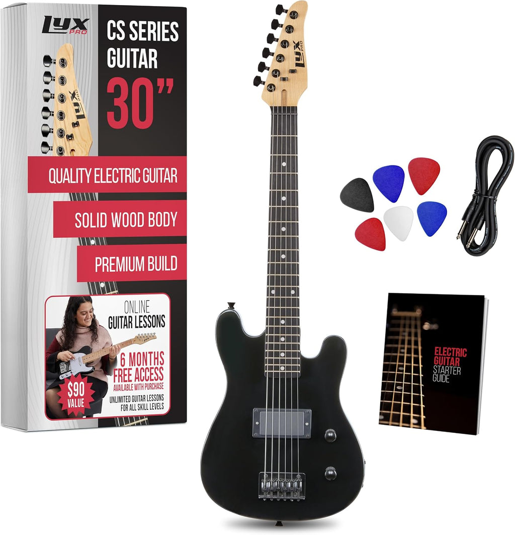 LyxPro CS 30' Electric Guitar Kit for Beginner, Intermediate & Pro Players with Guitar, Amp Cable, 6 Picks & Learner's Guide | Solid Wood Body, Volume/Tone Controls, 5-Way Pickup - Black