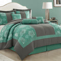 LANCO MODERN LIFESTYLE 7 Piece Queen Comforter Set, Aqua Grey, Elegant Floral Jacquard, Stylish and Cozy Bedding Collection, Premium Bedding Set with Bedskirt, Shams and Pillows