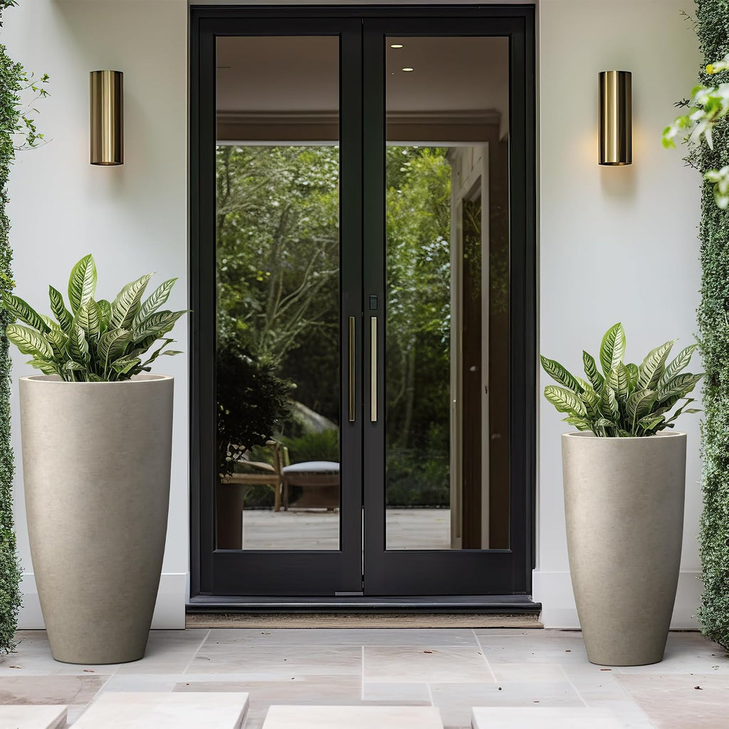 Kante 31.4' and 23.6' H Weathered Concrete Finish Concrete Tall Planters Large Outdoor Indoor Decorative Plant Pots with Drainage Hole and Rubber Plug, Modern Tapered Style for Home and Garden
