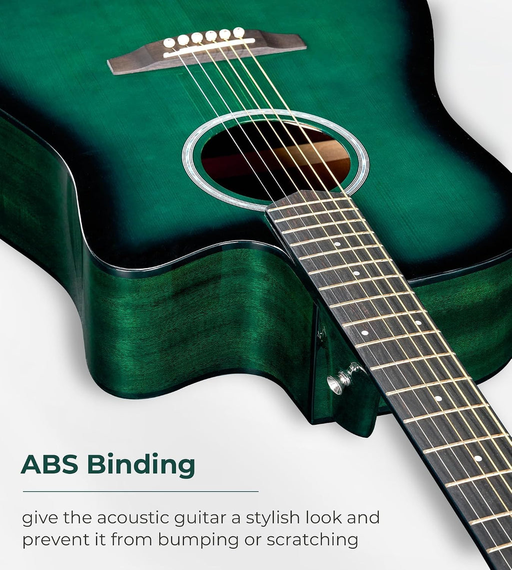 Vangoa Acoustic Electric Guitar Bundle for Beginner Teen Adult Full Size Cutaway Acoustic Guitar Starter Kit Set with Built-in Pickups Bag Tuner Strap Capo Picks Cable, Glossy Green