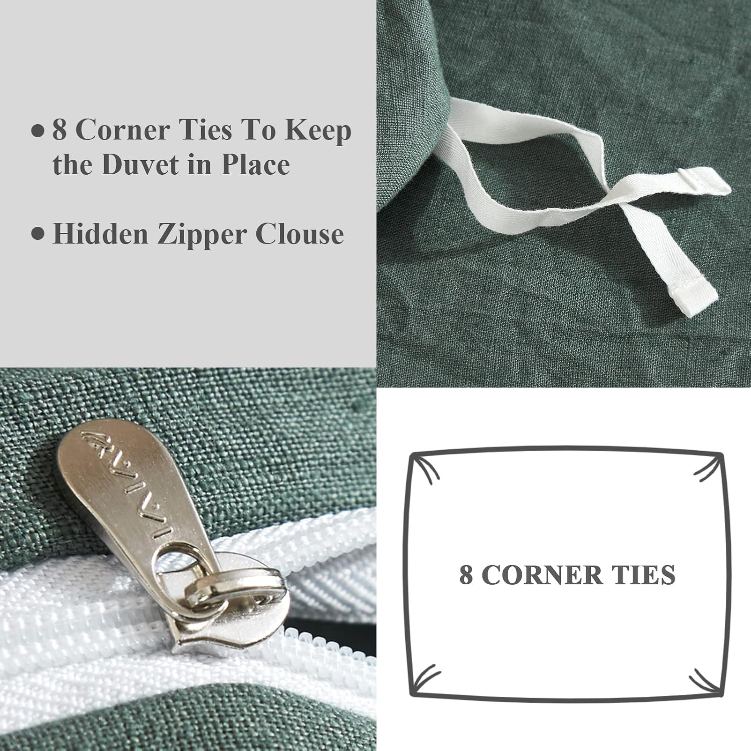 Ivellow Green Linen Duvet Cover King - 100% Pure French Flax Linen - Soft, Breathable, Natural - King Size Duvet Cover & 2 Pillow Shams