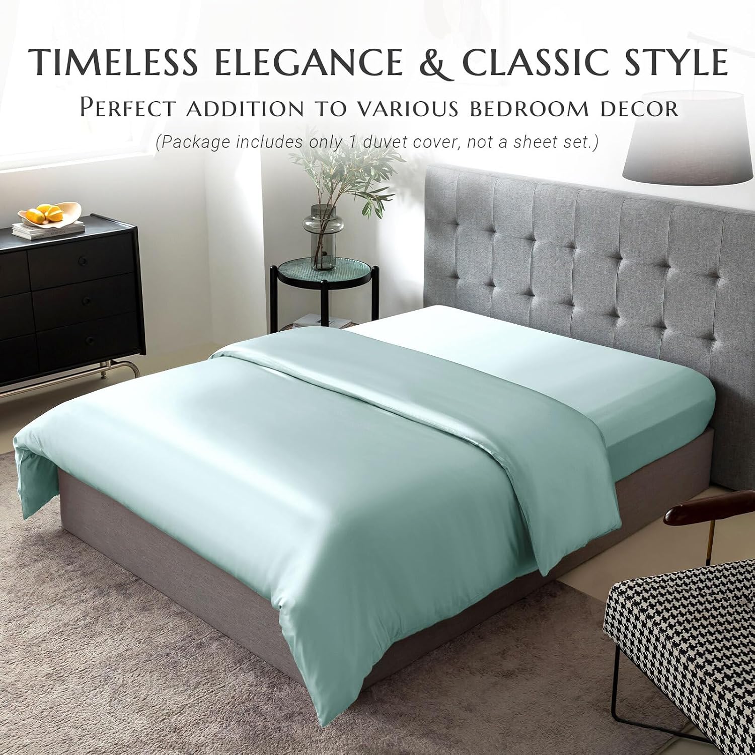 THXSILK 100% Mulberry Silk Duvet Cover, 7A+ Silk Comforter Cover, Seamless Breathable Comforter Quilt Cover with Zipper Closure - Seamless, Ultra Soft, Durable, Twin Size, Light Blue