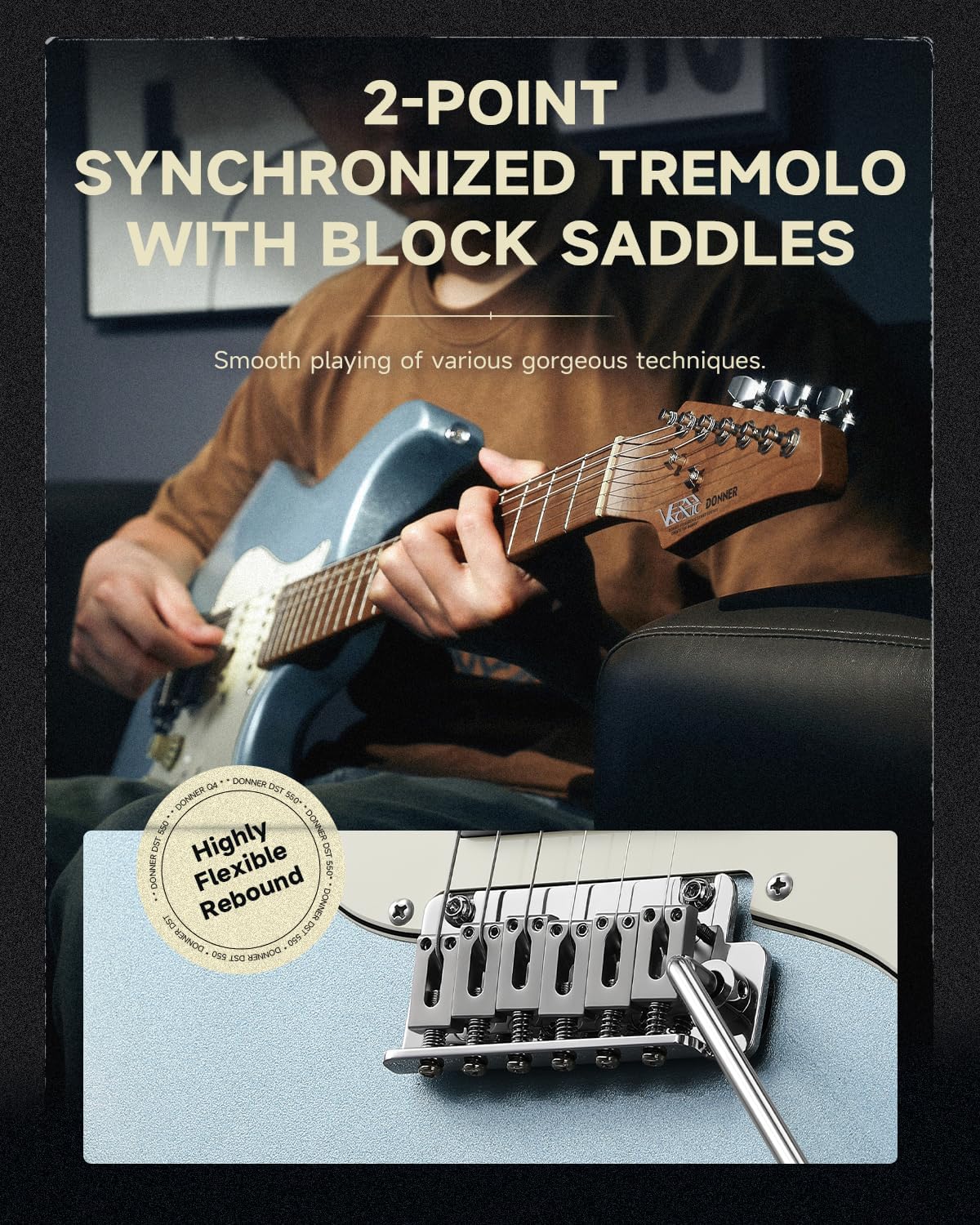 Donner 39 Inch Electric Guitar, DST-550 Solid Double-cut Poplar Body Electric Guitar for Intermediate & Pro Players, 7 Tone-switching Options & Tremolo Bridge, Bonus Bag, Ice Blue
