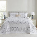 Floral Bedspread 102'x120' Oversized Queen Bedspread, 100% Cotton Oversized Queen Quilt with 2 Pillow Shams, Lightweight Vintage Quilted Bedspreads Coverlet Sets, White/Blue, 3 Pcs