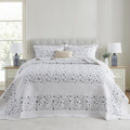 Floral Bedspread 120'x120' Oversized King Bedspread, 100% Cotton California King Quilt with 2 Pillow Shams, Lightweight Vintage Quilted Bedspreads Coverlet Sets, White/Blue, 3 Pcs