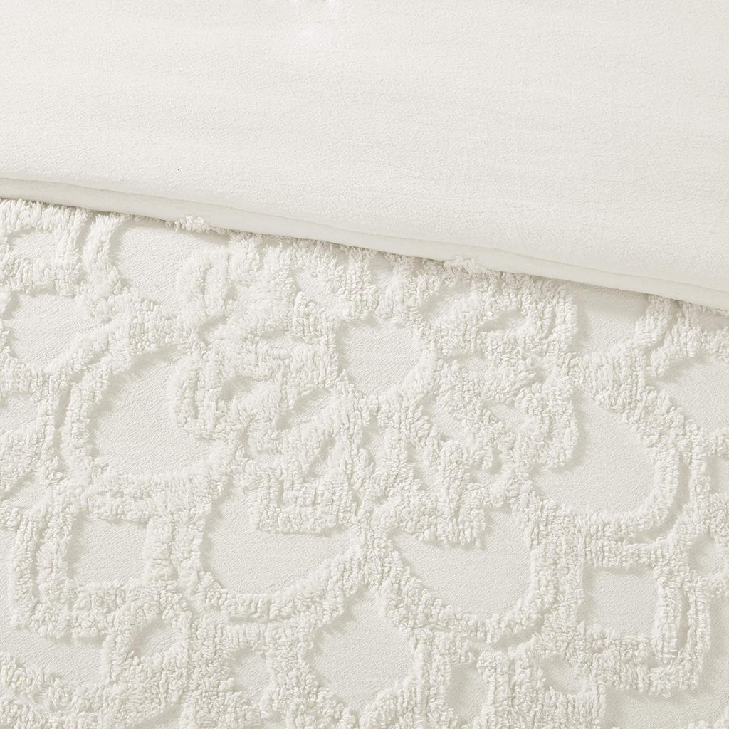 Madison Park Laetitia 100% Cotton Duvet Set - Chenille Tufted Medallion Design, All Season Cozy Bedding Shabby Chic Comforter Cover, Matching Shams, Floral Off White King/Cal King(104'x92') 3 Piece