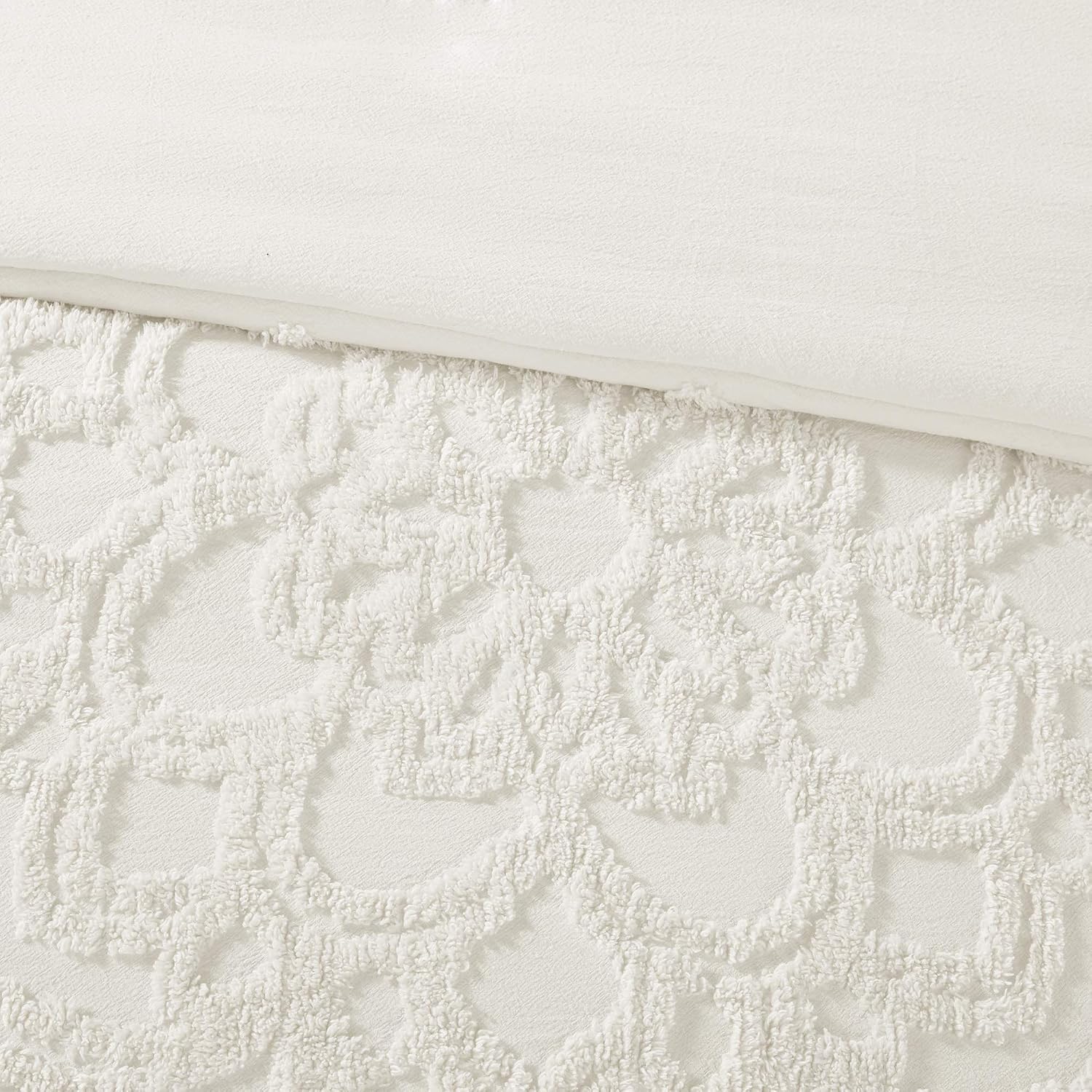 Madison Park Laetitia 100% Cotton Duvet Set - Chenille Tufted Medallion Design, All Season Cozy Bedding Shabby Chic Comforter Cover, Matching Shams, Floral Off White King/Cal King(104'x92') 3 Piece