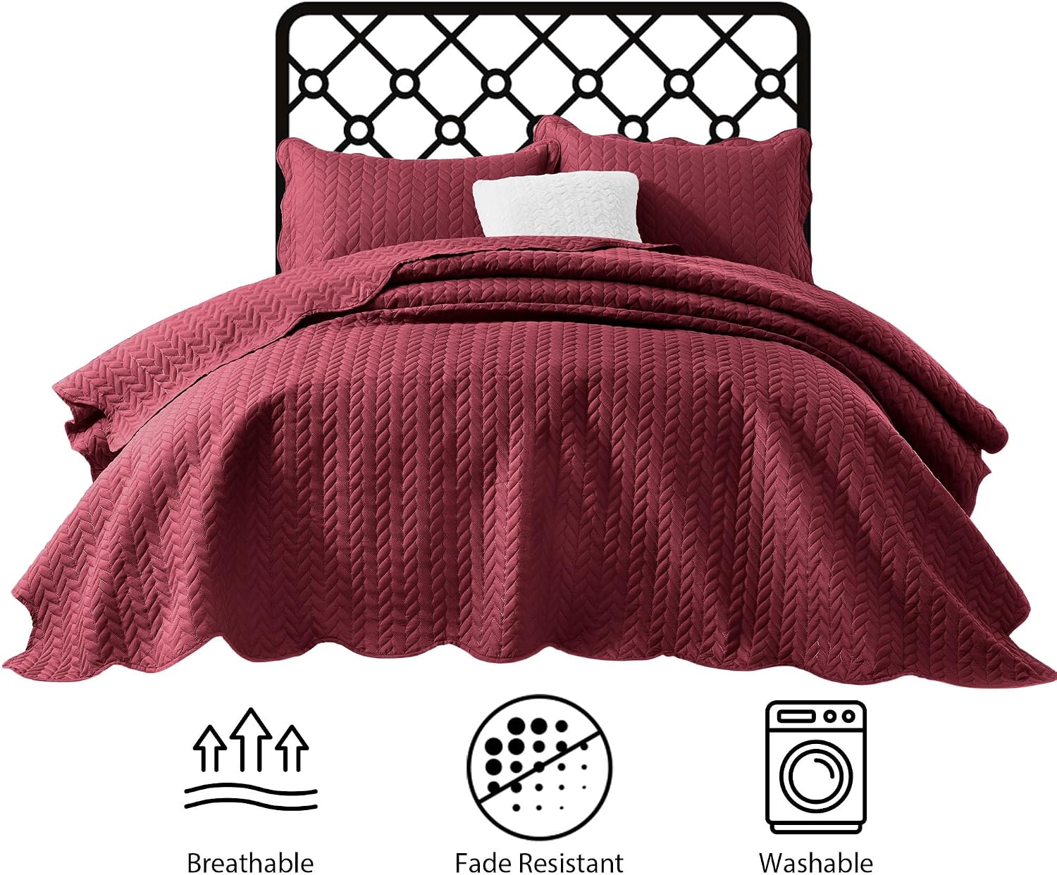 MOONLIGHT20015 Twin Quilt Bedding Set (68' x 86') - Bulk Pack of 10 Wholesale for Hotels, Guest Bedroom & Airbnbs - Lightweight Microfiber Reversible Embossed Quilts Bedspreads (Burgundy)