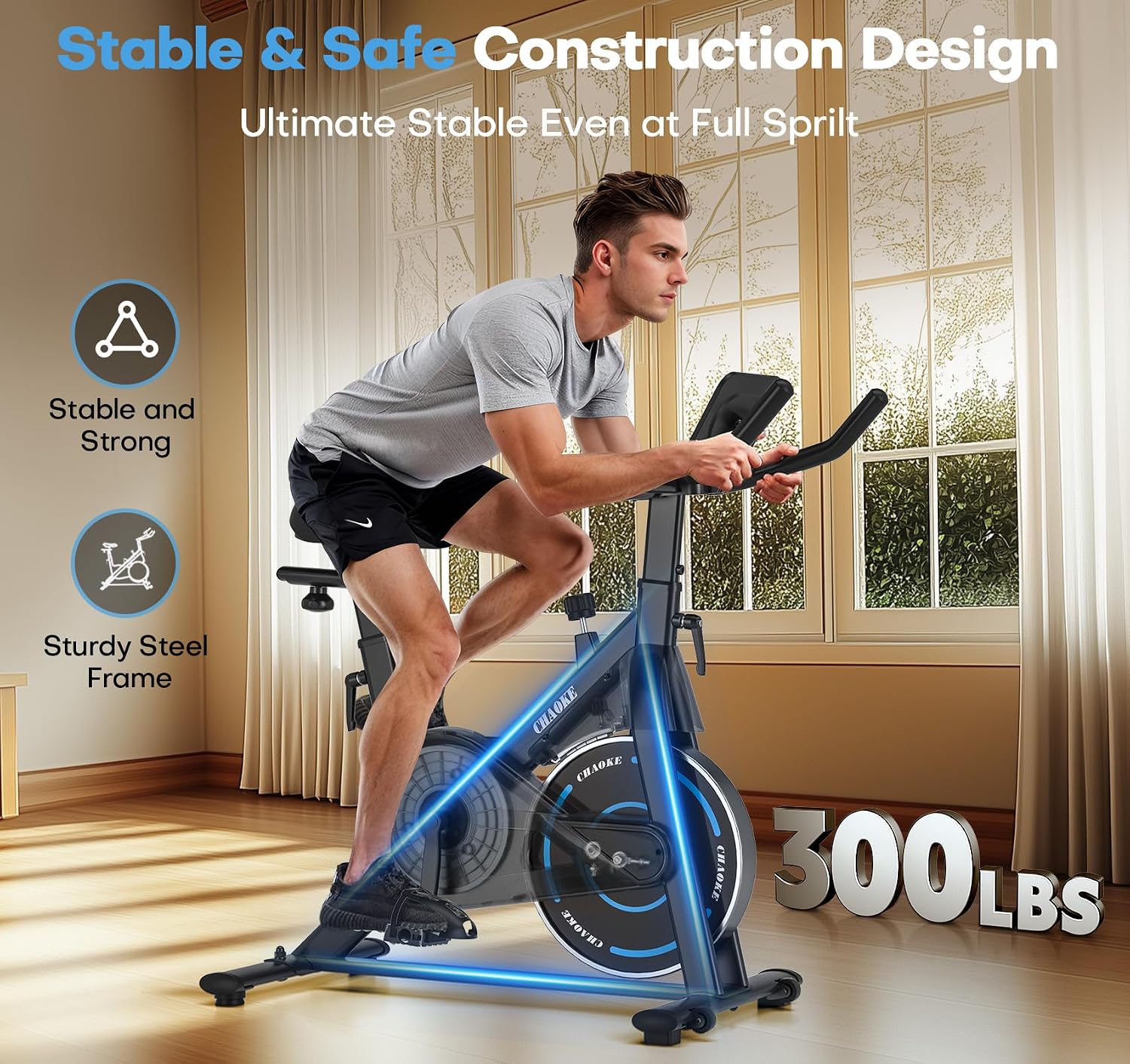 Exercise Bike, CHAOKE Quiet Adjustable Magnetic Resistance Stationary Bike for Home Cardio with App Compatible, 350LB Weight Capacity Indoor Cycling Bike with Comfortable Seat & Digital Display
