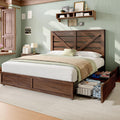 AMERLIFE Full Size Farmhouse Bed Frame with 4 Drawers, Wooden Storage Bed Frame with Headboard and Heavy Duty Metal Slats, Noisy Free, Easy Assemble, Rusric Brown