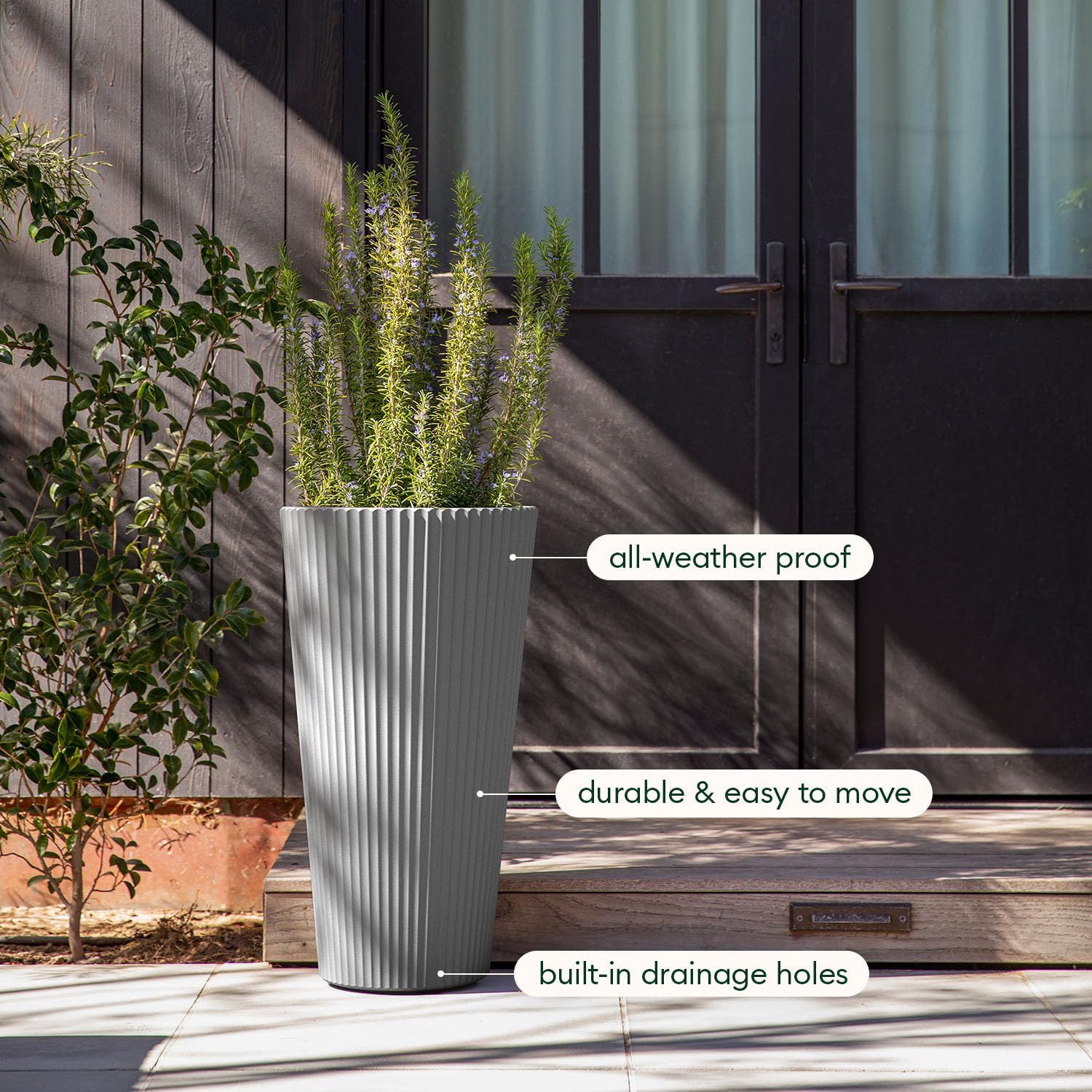 Veradek Demi Series Tall Planter for Porch, Patio, Backyard | Durable Plastic-Stone Composite Material | Modern Décor for Tall Plants, Grasses