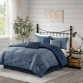 Madison Park Walter Comforter - Luxe Seersucker Print Design, All Season Down Alternative Bedding, Matching Shams, Bedskirt, Decorative Pillows, Navy Cal King(104'x92') 7 Piece