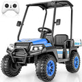 24V Kids Golf Cart w/Detachable Awning–4WD 2 Seater Ride on Car w/Large Storage Trunk, Remote Control, 3 Speeds, Music Player, LED Lights, Ride On Toys, Gift for Kids Ages 3-8((Blue)