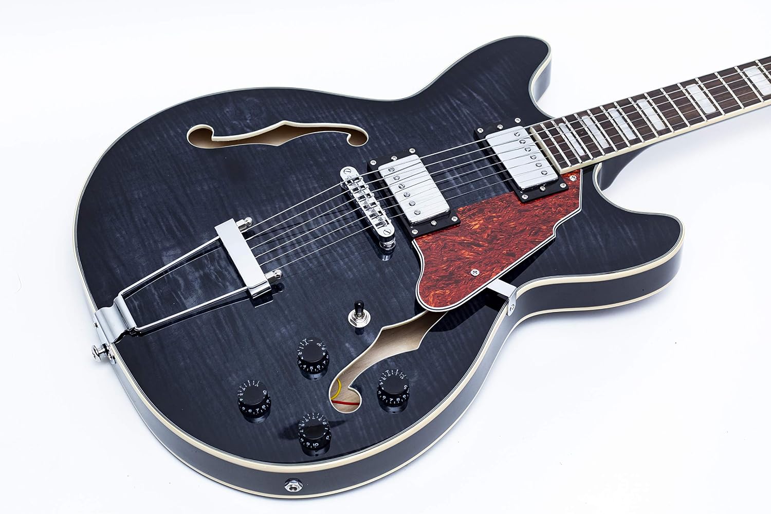 GROTE Jazz Electric Guitar Semi-Hollow Body Trapeze Tailpiece Bridge Guitar Gig Bag (Black)