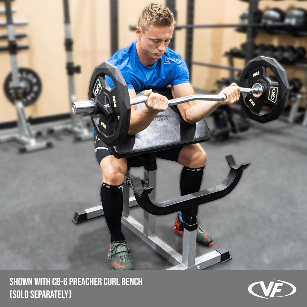 Valor Fitness Olympic Curl Bar – Ergonomic EZ and Super Curl Barbell for Biceps, Triceps, and Arm Workouts – 28mm Grip, 250 lb Capacity, Fits 2' Weight Plates