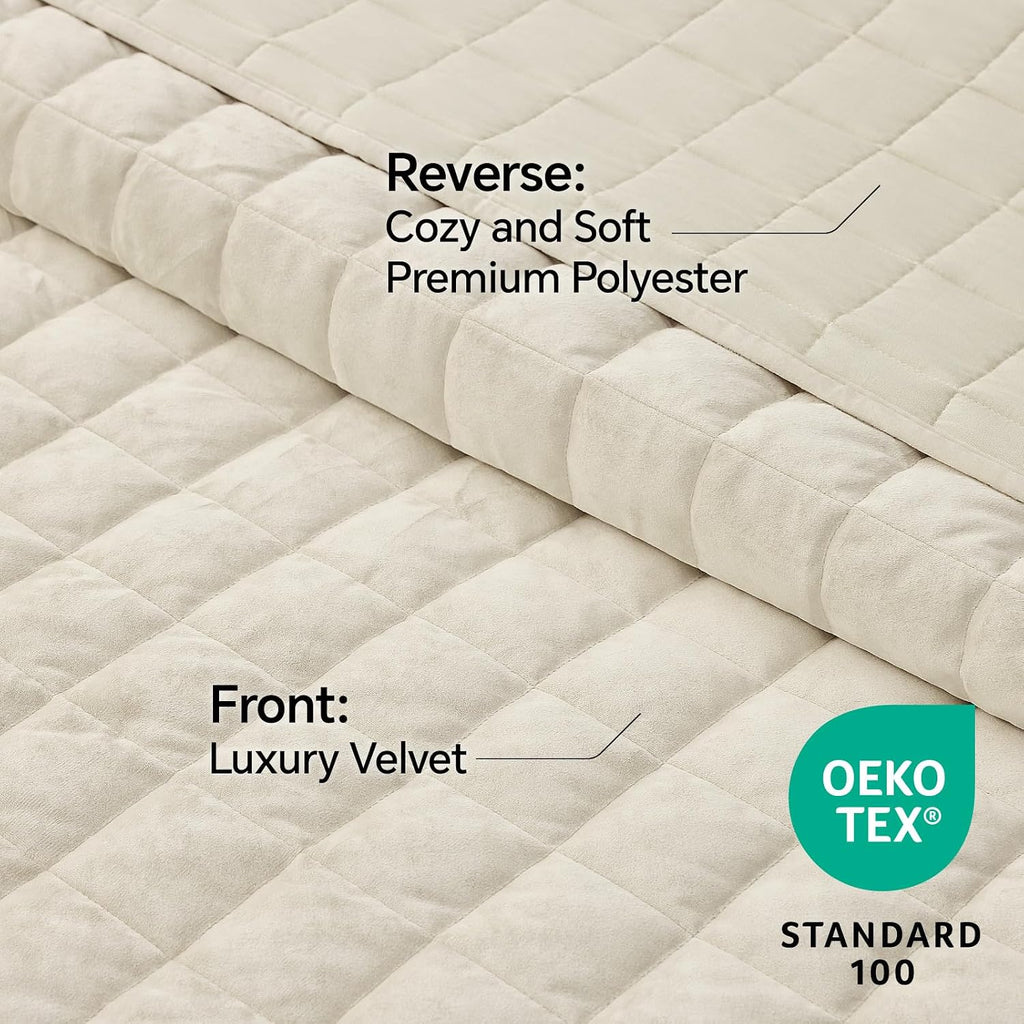 BEDELITE Velvet Quilt Set Oversized California King- Luxury Velvet Comforter Bedding Set 3 Pieces, Soft Cozy Cream White Oversized Bedspread Coverlet for All Seasons with 2 Pillow Shams