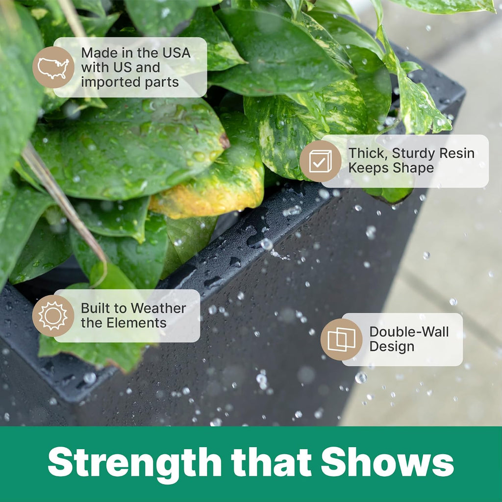 Step2 Tremont Tall Square Tapered Planter, 28' 2-Pack, Indoor/Outdoor Plants, Efficient Drainage, Durable Resin, Dark Cedar