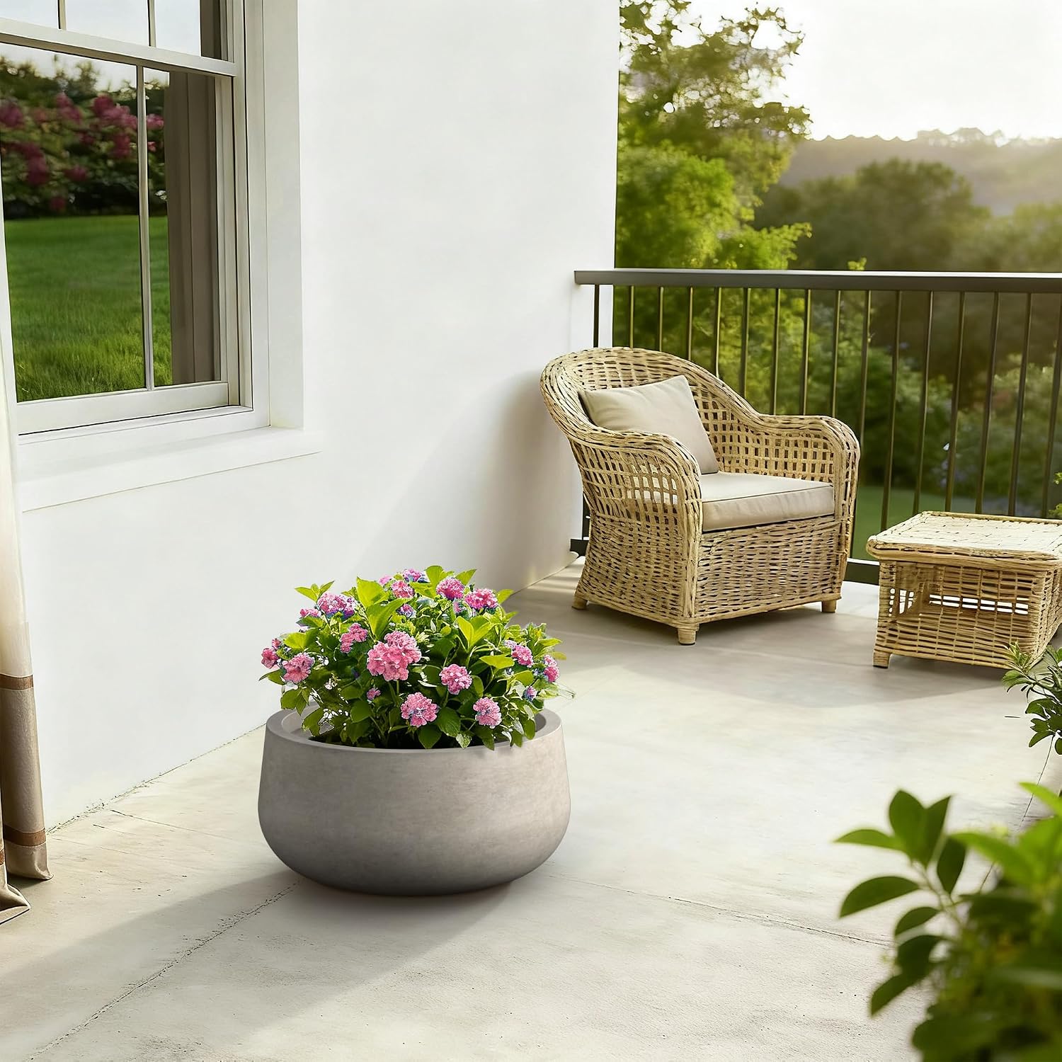 Kante 19.6' Dia Round Concrete Planter, Cement Plant Pots with Drainage Hole and Rubber Plug for Outdoor Indoor Garden Home, Modern Curvaceous Design, Weathered Concrete