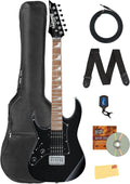 Ibanez GRGM21L RG Gio miKro Short-Scale Electric Guitar, Left Handed - Black Night Bundle with Gig Bag, Tuner, Strap, Instrument Cable, Austin Bazaar Instructional DVD, and Polishing Cloth