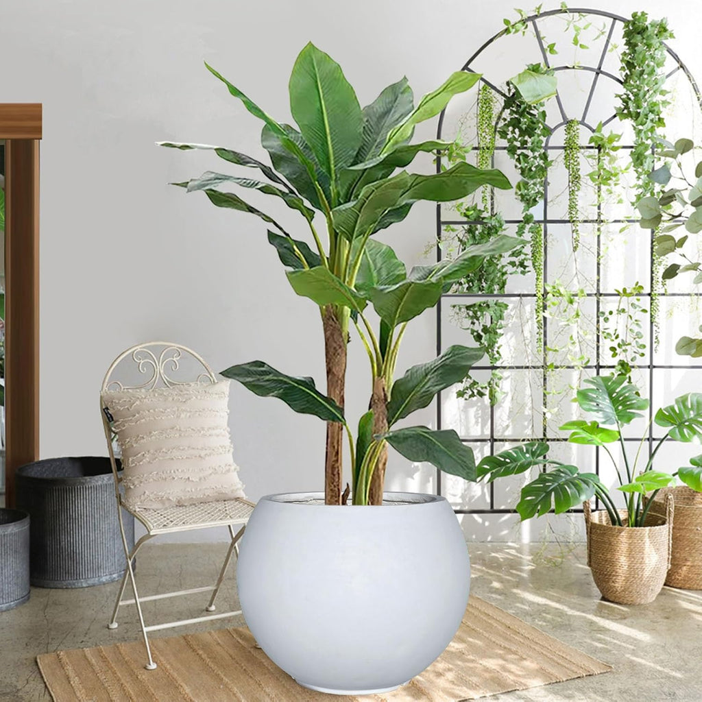 Panlaolao 17 H x 21' Dia (15' Pot Opening) Round Fiberstone Planter with Drainage Hole, White, Indoor/Outdoor Large Plant Pot for Home Patio Garden, Ideal for Large Plants