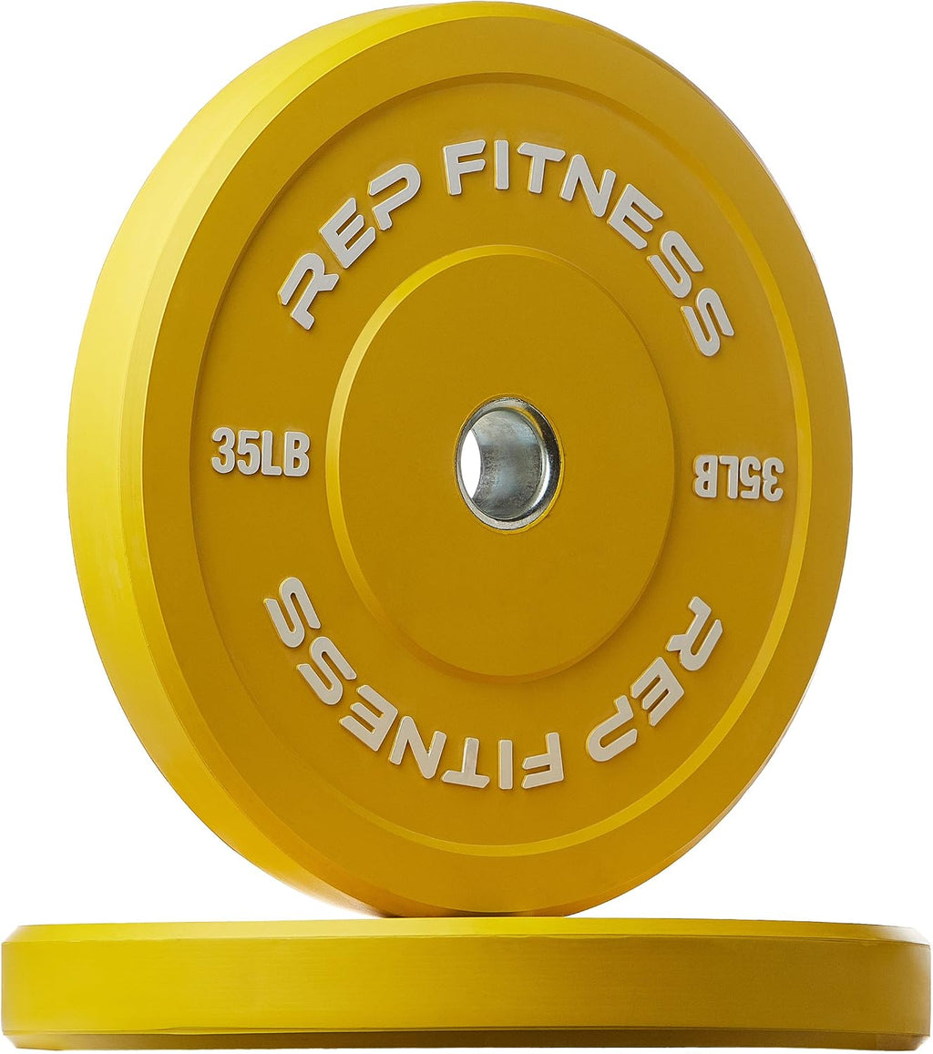 REP Color Bumper Plates LB Olympic Barbell Weights – Rubber Training Discs for Home Gym Strength Lifting, Low Bounce Durable, Weight Pairs & Sets 10 15 25 35 45 Pound Options