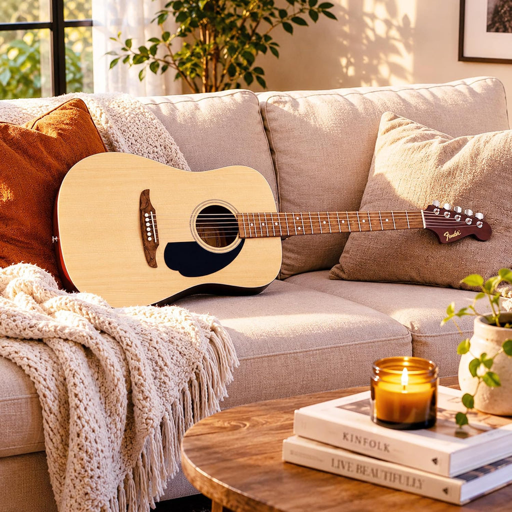 Fender Dreadnought Acoustic Guitar - Natural Bundle with Gig Bag, Strap, Strings, Picks, and Austin Bazaar Instructional Video